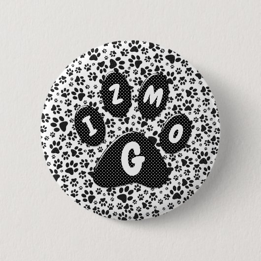 Dog Paws Black and White Polka Dot Button (Voorkant)