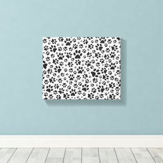 Dog Paws Black and White Polka Dot Canvas Afdruk (Insitu (Houten vloer))