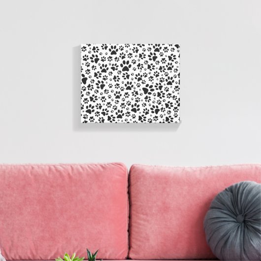Dog Paws Black and White Polka Dot Canvas Afdruk (Insitu (Woonkamer))