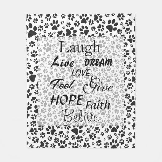 Dog Paws Black and White Polka Dot Fleece Blanket (Voorkant)