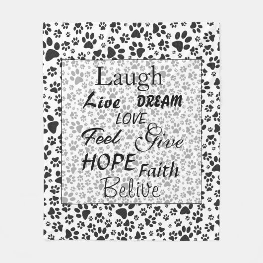 Dog Paws Black and White Polka Dot Fleece Blanket (Voorkant)