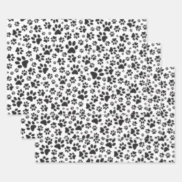 Dog Paws Black and White Polka Dot Inpakpapier Vel