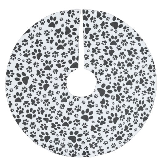 Dog Paws Black and White Polka Dot Kerstboom Rok (Voorkant)