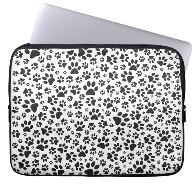 Dog Paws Black and White Polka Dot Laptop Sleeve (Voorkant)
