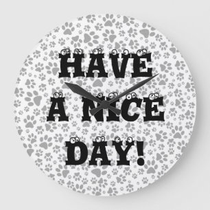 Dog Paws Black and White Polka Dot Large Clock Grote Klok