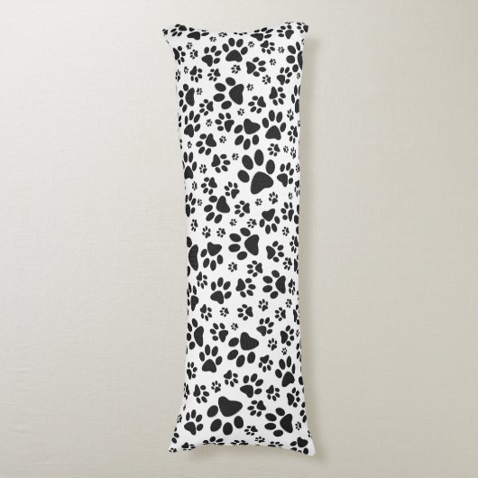Dog Paws Black and White Polka Dot Lichaamskussen (Voorkant Verticaal)