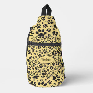 Dog Paws Black and White Polka Dot on butter room Sling Bag