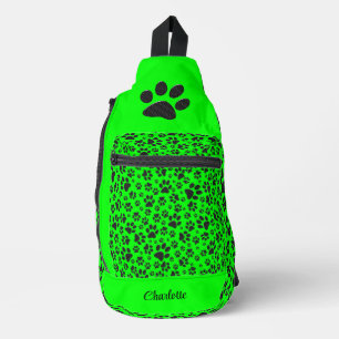 Dog Paws Black and White Polka Dot on green Sling Bag