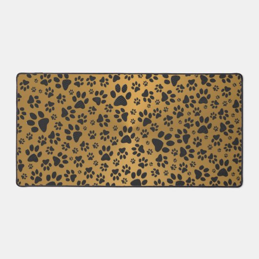 Dog Paws Black and White Polka Dot on metal gold Bureaumat (Voorkant)