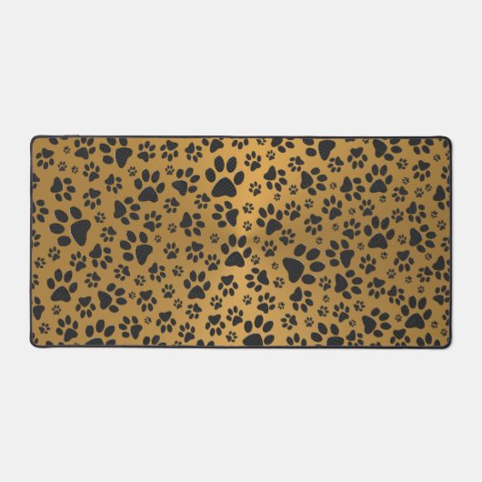 Dog Paws Black and White Polka Dot on metal gold Bureaumat (Voorkant)