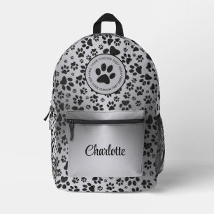 Dog Paws Black and White Polka Dot on metal Silver Bedrukte Rugzak