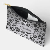 Dog Paws Black and White Polka Dot on metal Silver Etui (Open)
