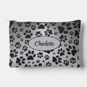 Dog Paws Black and White Polka Dot on metal Silver Etui