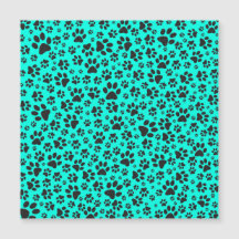 Dog Paws Black and White Polka Dot on vivid cyan