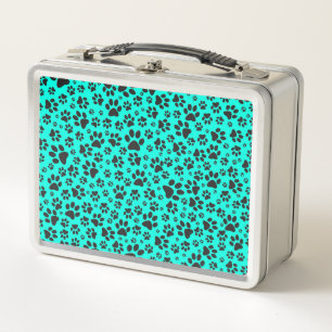 Dog Paws Black and White Polka Dot on vivid cyan