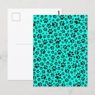 Dog Paws Black and White Polka Dot on vivid cyan Briefkaart