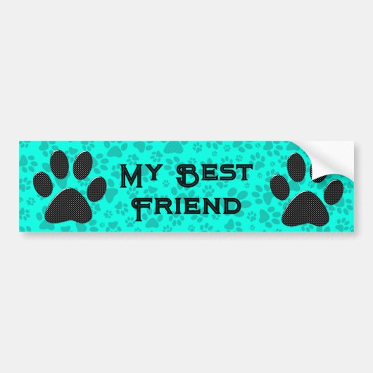 Dog Paws Black and White Polka Dot on vivid cyan Bumpersticker (Voorkant)