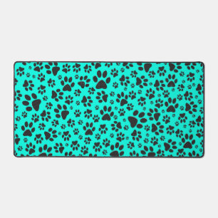 Dog Paws Black and White Polka Dot on vivid cyan Bureaumat