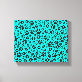 Dog Paws Black and White Polka Dot on vivid cyan Canvas Afdruk
