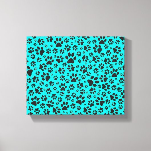 Dog Paws Black and White Polka Dot on vivid cyan Canvas Afdruk (Voorkant)