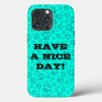 Dog Paws Black and White Polka Dot on vivid cyan