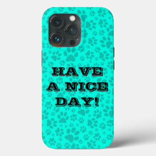 Dog Paws Black and White Polka Dot on vivid cyan Case-Mate iPhone Case