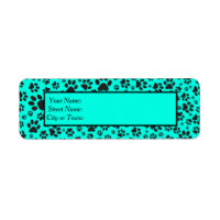 Dog Paws Black and White Polka Dot on vivid cyan