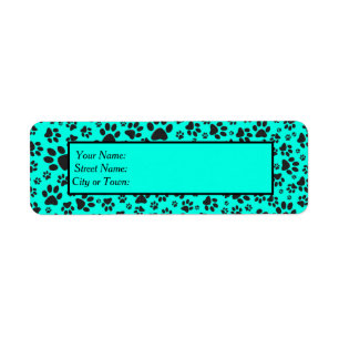 Dog Paws Black and White Polka Dot on vivid cyan Etiket