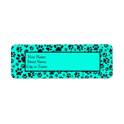 Dog Paws Black and White Polka Dot on vivid cyan Etiket (Voorkant)