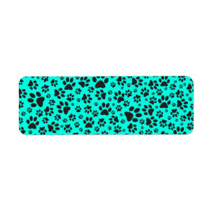 Dog Paws Black and White Polka Dot on vivid cyan Etiket