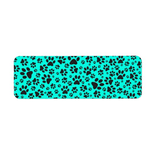 Dog Paws Black and White Polka Dot on vivid cyan Etiket (Voorkant)