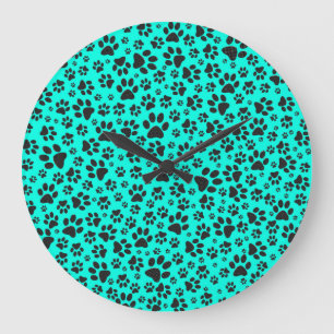 Dog Paws Black and White Polka Dot on vivid cyan Grote Klok