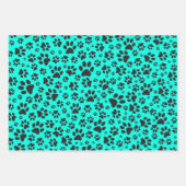 Dog Paws Black and White Polka Dot on vivid cyan Inpakpapier Vel (Voorkant)