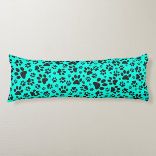 Dog Paws Black and White Polka Dot on vivid cyan Lichaamskussen