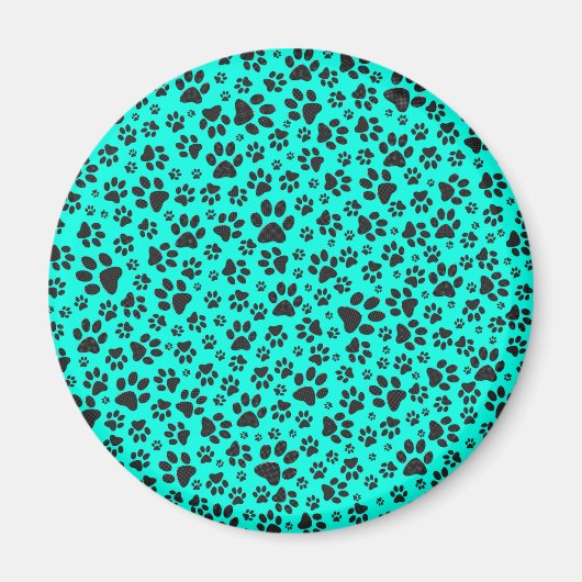 Dog Paws Black and White Polka Dot on vivid cyan Magneet (Voorkant)