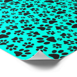 Dog Paws Black and White Polka Dot on vivid cyan Poster