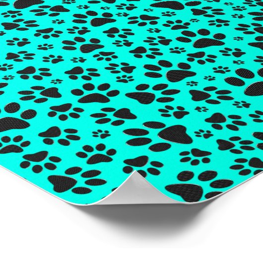 Dog Paws Black and White Polka Dot on vivid cyan Poster (Hoek)