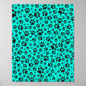 Dog Paws Black and White Polka Dot on vivid cyan Poster (Voorkant)