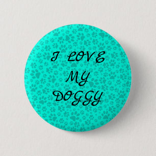 Dog Paws Black and White Polka Dot on vivid cyan Ronde Button 5,7 Cm