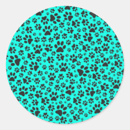 Dog Paws Black and White Polka Dot on vivid cyan Ronde Sticker