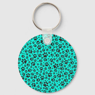 Dog Paws Black and White Polka Dot on vivid cyan Sleutelhanger