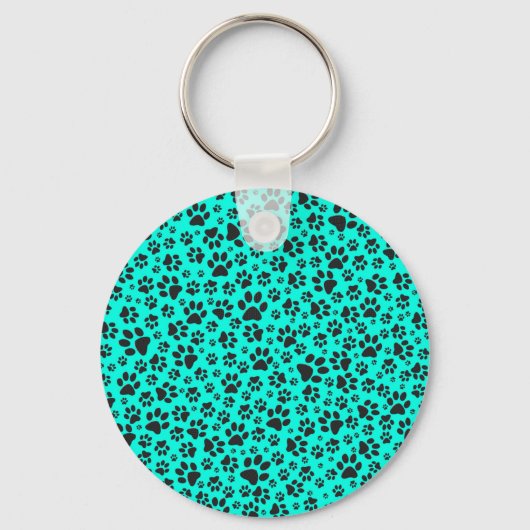 Dog Paws Black and White Polka Dot on vivid cyan Sleutelhanger (Voorkant)