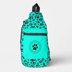 Dog Paws Black and White Polka Dot on vivid cyan Sling Bag