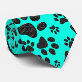 Dog Paws Black and White Polka Dot on vivid cyan Stropdas (Opgerold)