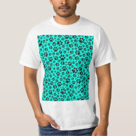 Dog Paws Black and White Polka Dot on vivid cyan T-shirt