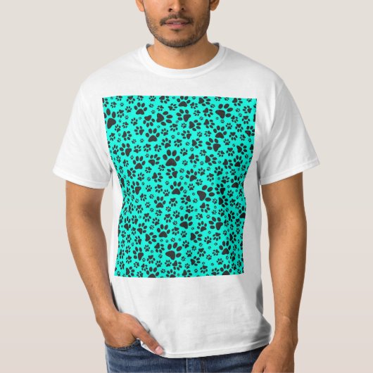 Dog Paws Black and White Polka Dot on vivid cyan T-shirt (Voorkant)
