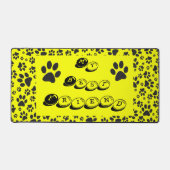 Dog Paws Black and White Polka Dot on yellow Bureaumat (Voorkant)