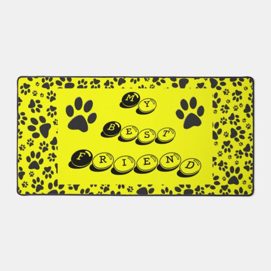 Dog Paws Black and White Polka Dot on yellow Bureaumat (Voorkant)