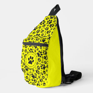 Dog Paws Black and White Polka Dot on yellow Sling Bag