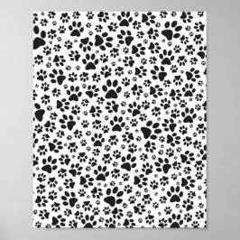 Dog Paws Black and White Polka Dot Poster